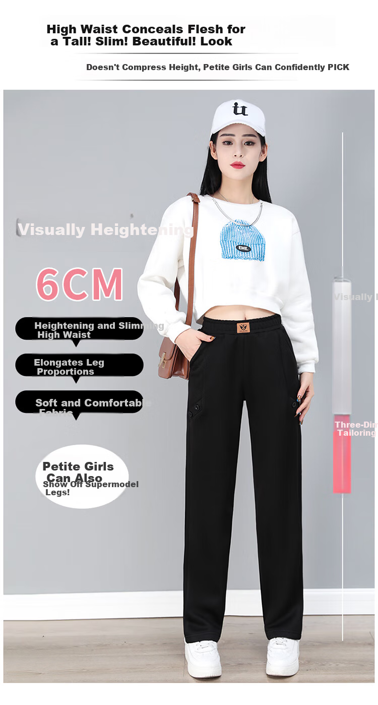 Woodpecker Women's Versatile Straight Loose Slimming Long Pants Spring Autumn New High Waist Sports Casual Pants Black 2XL 7