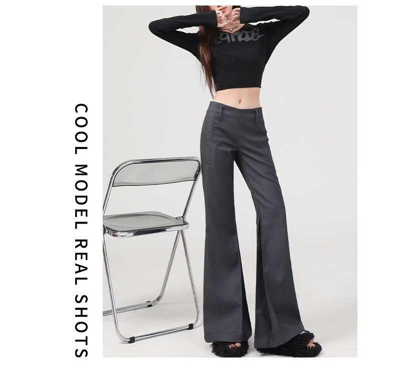 FitonTon Women's Suit Pants 2026 Spring Summer New American Retro Low Waist Slight Flare Slim Casual Wide Leg Pants 6