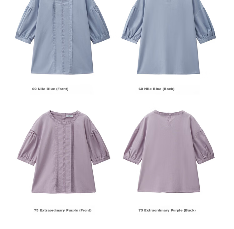 Giordano 2026 Summer New Cotton Linen Pleated Lace Loose Round Neck Mid Sleeve Linen Shirt for Women 13346226 19