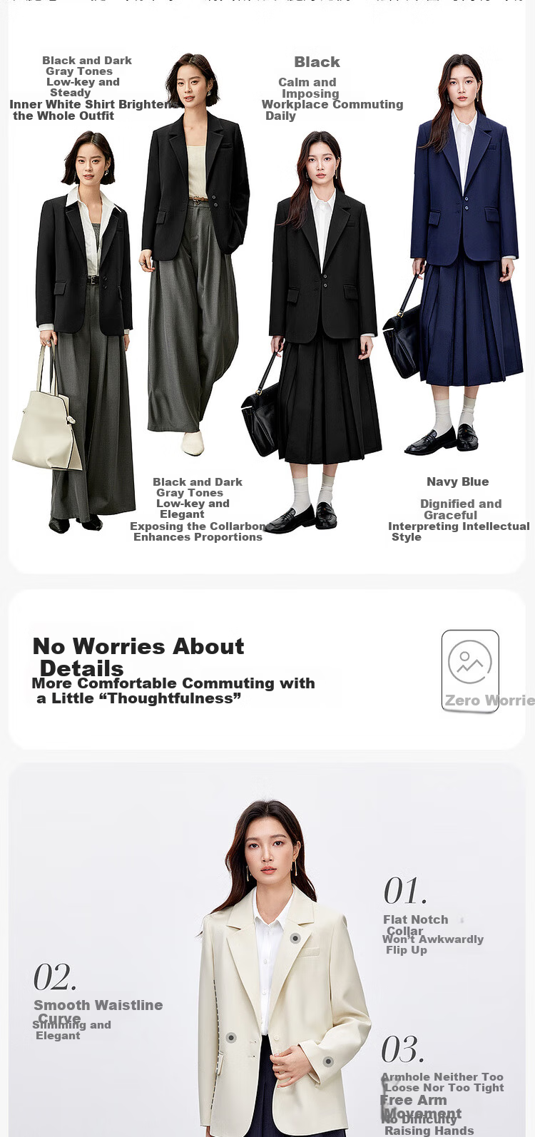 Sentubila Elegant Commuter Women's Autumn Wrinkle-Free Loose Blazer High-Intelligence Casual Jacket Black M 6