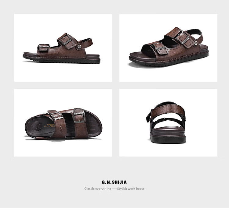 Bull Family Men's Leather Sandals Summer New Casual Outdoor Breathable Beach Shoes Men's Sports Driving Dual-Purpose Slippers 27
