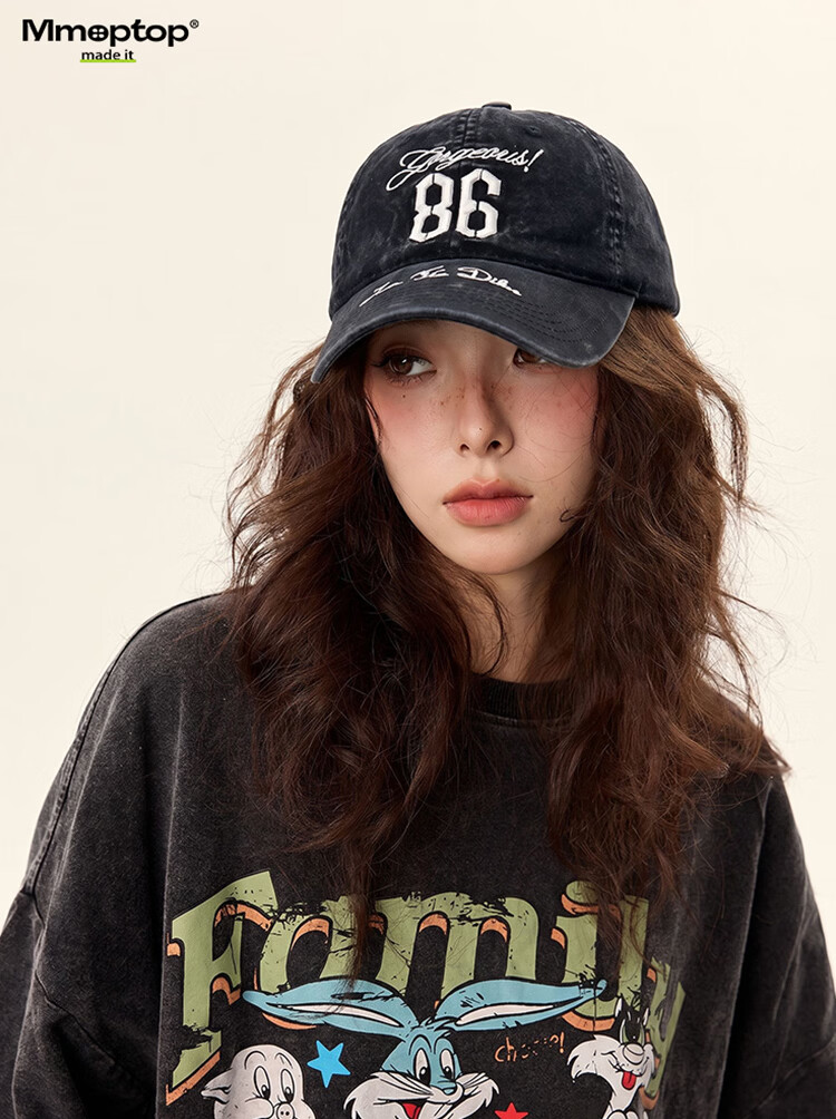 MMOPTOP Heavy-Duty Washed Blue Combed Cotton Embroidered Letter Baseball Cap Versatile Face-Slimming Sunshade Visor Hat 5