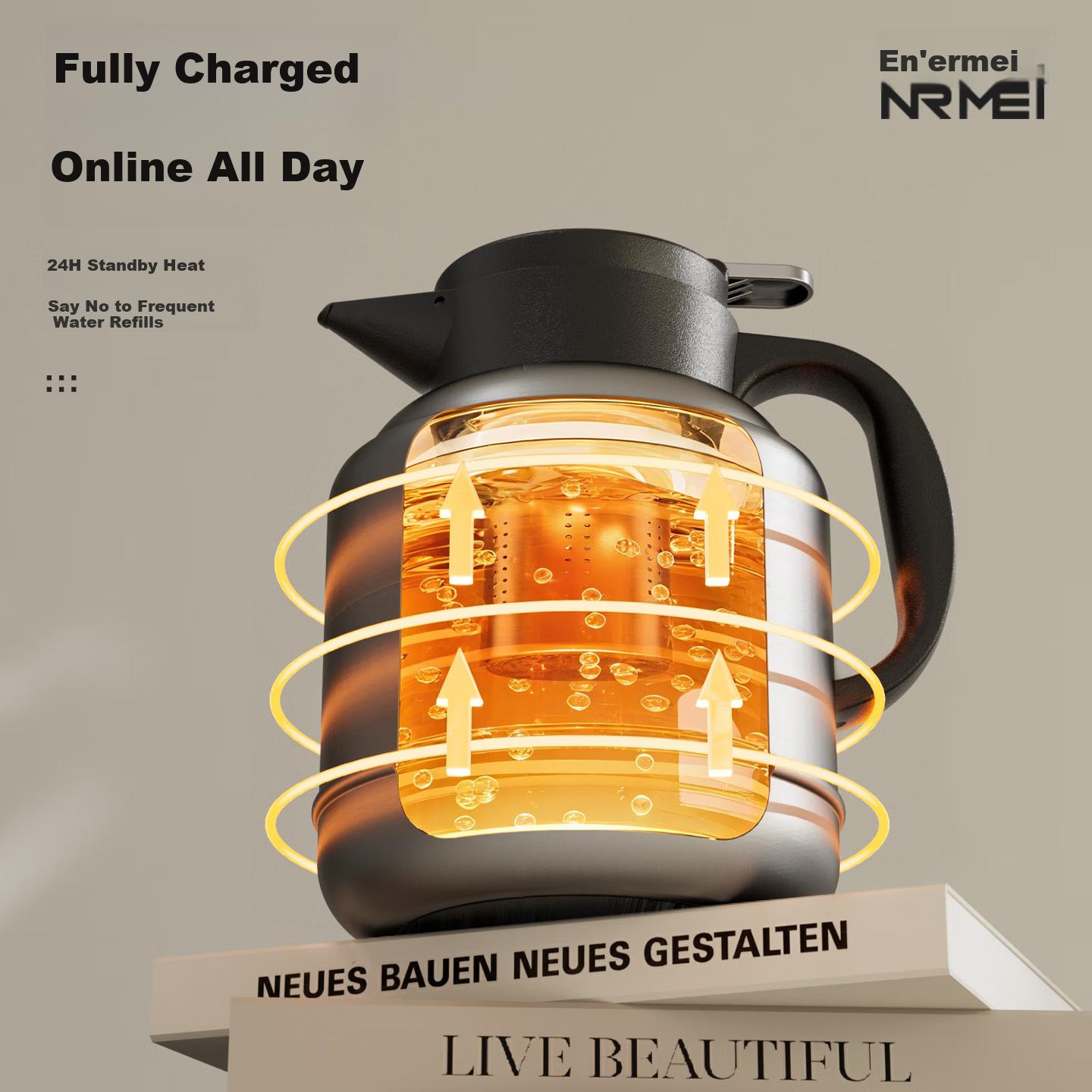 NRMEi Large Capacity Insulated Thermos Flask 72-Hour Heat Retention Stainless Steel 316 Tea Brewing Hot Water Pot