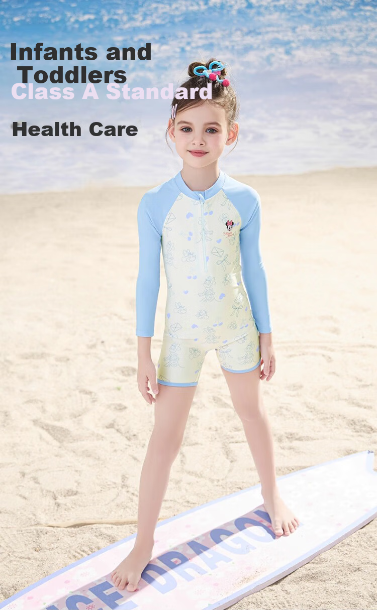 Disney Kids Girls' Swimsuit Long Sleeve Sunscreen One-Piece Swimwear for Ages 6-12 D35363 Blue Size 130 8