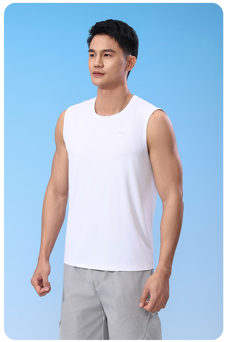JEEP Men's Ice Silk Quick-Dry Wide Shoulder Sleeveless Summer Vest Sweat-Absorbing Breathable Sports Fitness Tank Top 19