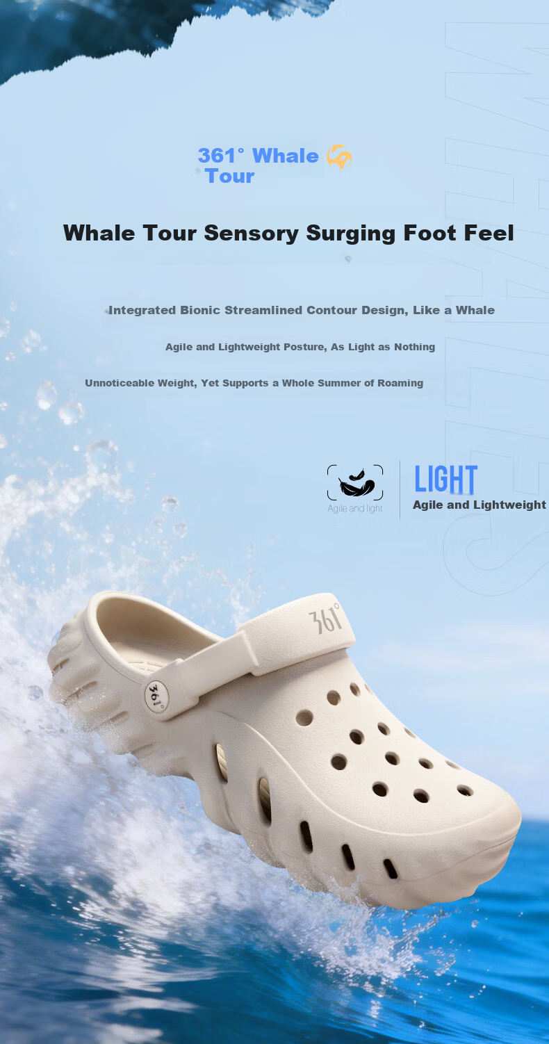 361° Whale Thick-Soled Clog Men's 2026 New Summer Quick-Dry Creek Shoes Non-Slip Slippers Men's Beach Shoes 4