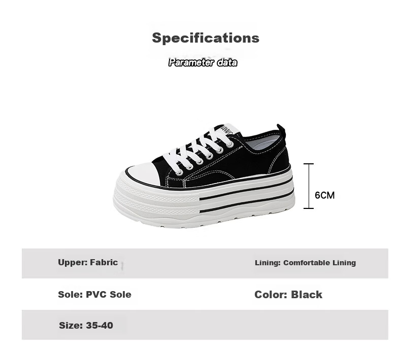 Cartelo Crocodile Women's Canvas Shoes Spring Thick Sole Casual Height Increasing Versatile Sports Sneakers Black Size 35 Model 1684 2