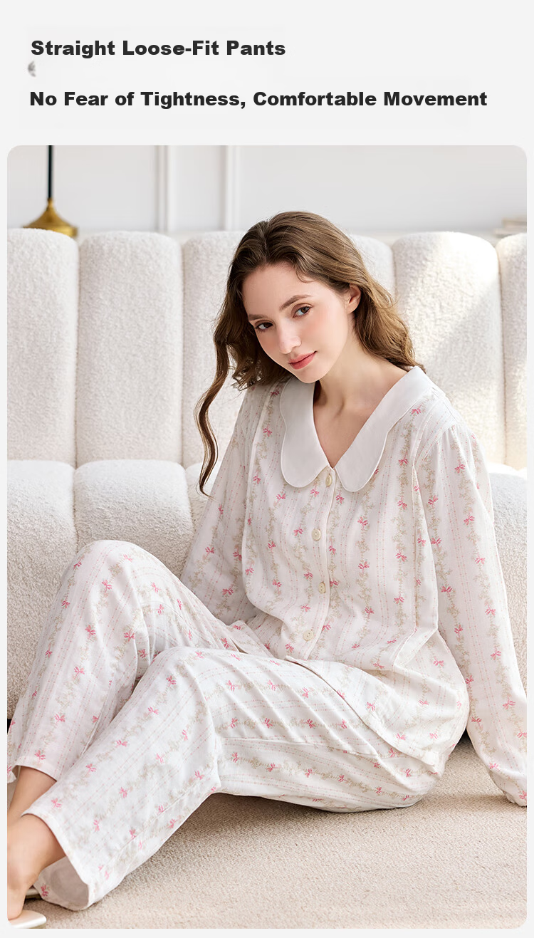 Ying's Maternity Postpartum Set Autumn New 10A Antibacterial Double-Layer Cotton Gauze Nursing Pajamas Homewear Pink M 16