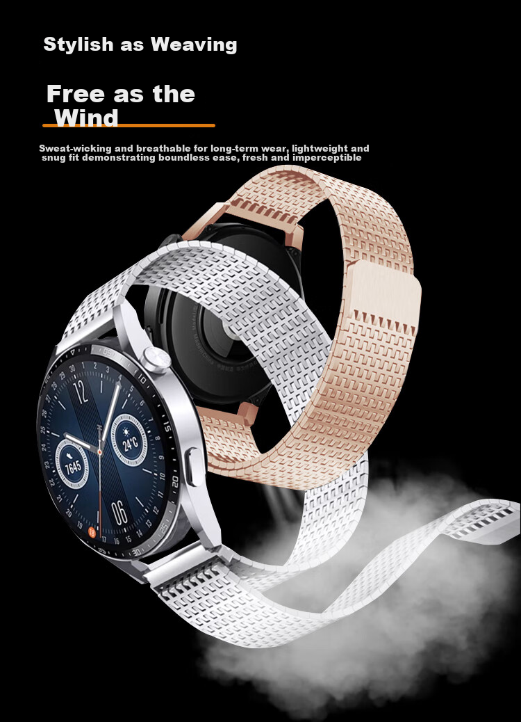 IM-CHEN Metal Braided Magnetic Buckle Strap for Huawei GT6 Pro Watch Band Watch6/GT5/4/3/2/Oppo Watch 4 Pro 22MM - Gold 3