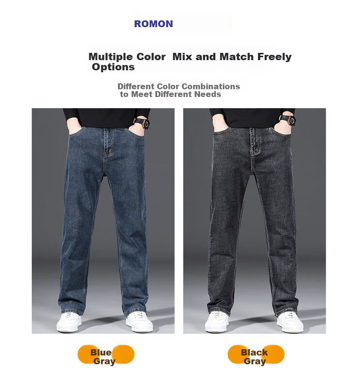 ROMON Men's Jeans, Spring And Summer Straight-Leg Loose Casual Pants, Versatile Business Trousers for Men, Blue-Gray, Size 28 5