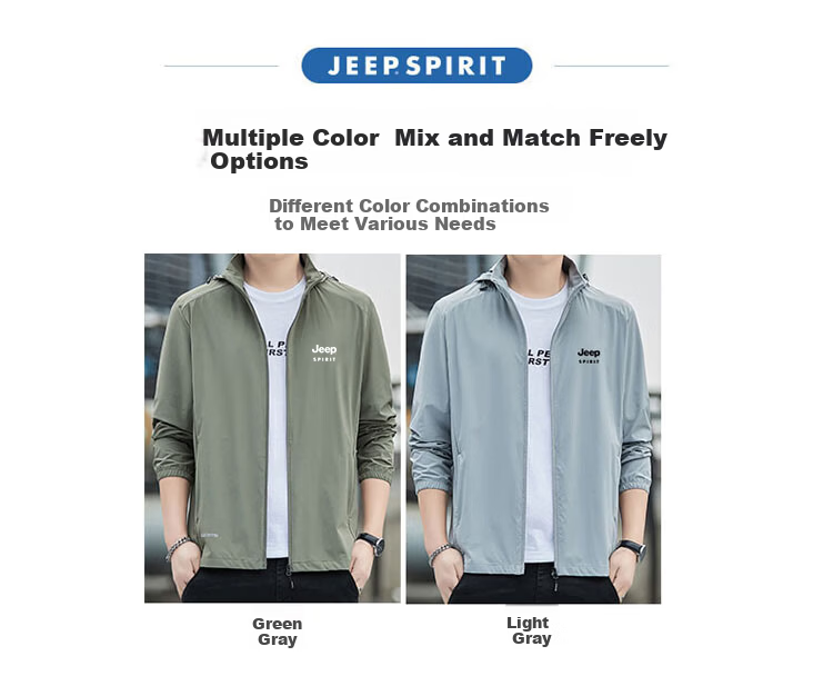 JEEP SPIRIT Men's UPF50+ Summer Ice Silk Outdoor UV Protection Sun Jacket Green Gray XL 2