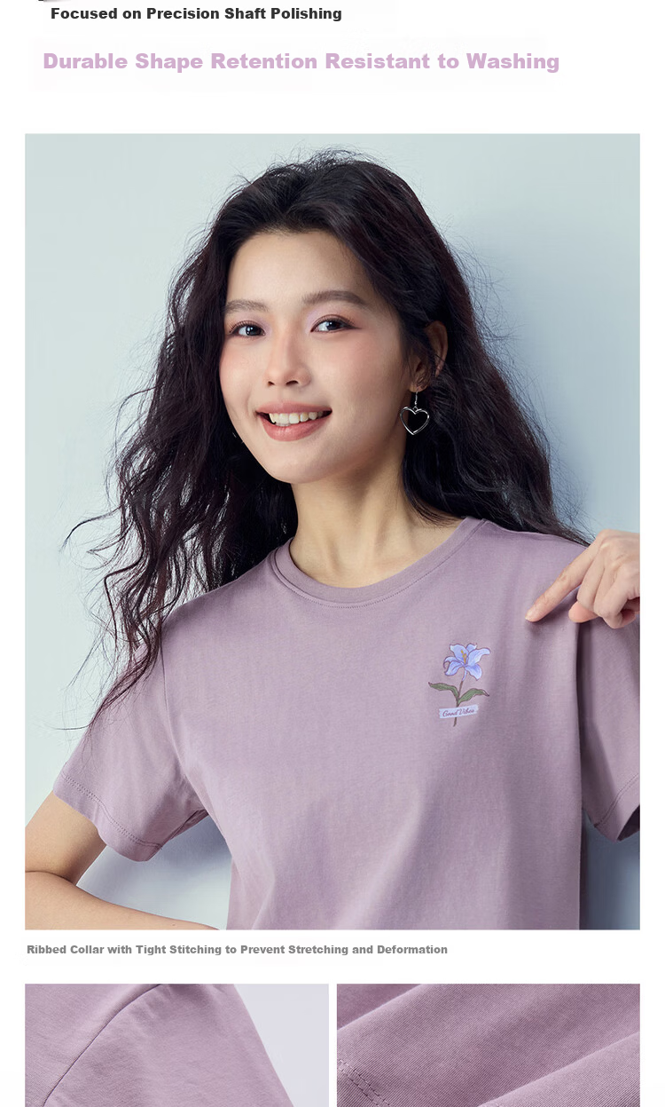 Giordano Women's Short Sleeve T-Shirt New Pure Cotton Romantic Floral Print Crew Neck Casual Top 05396386 8