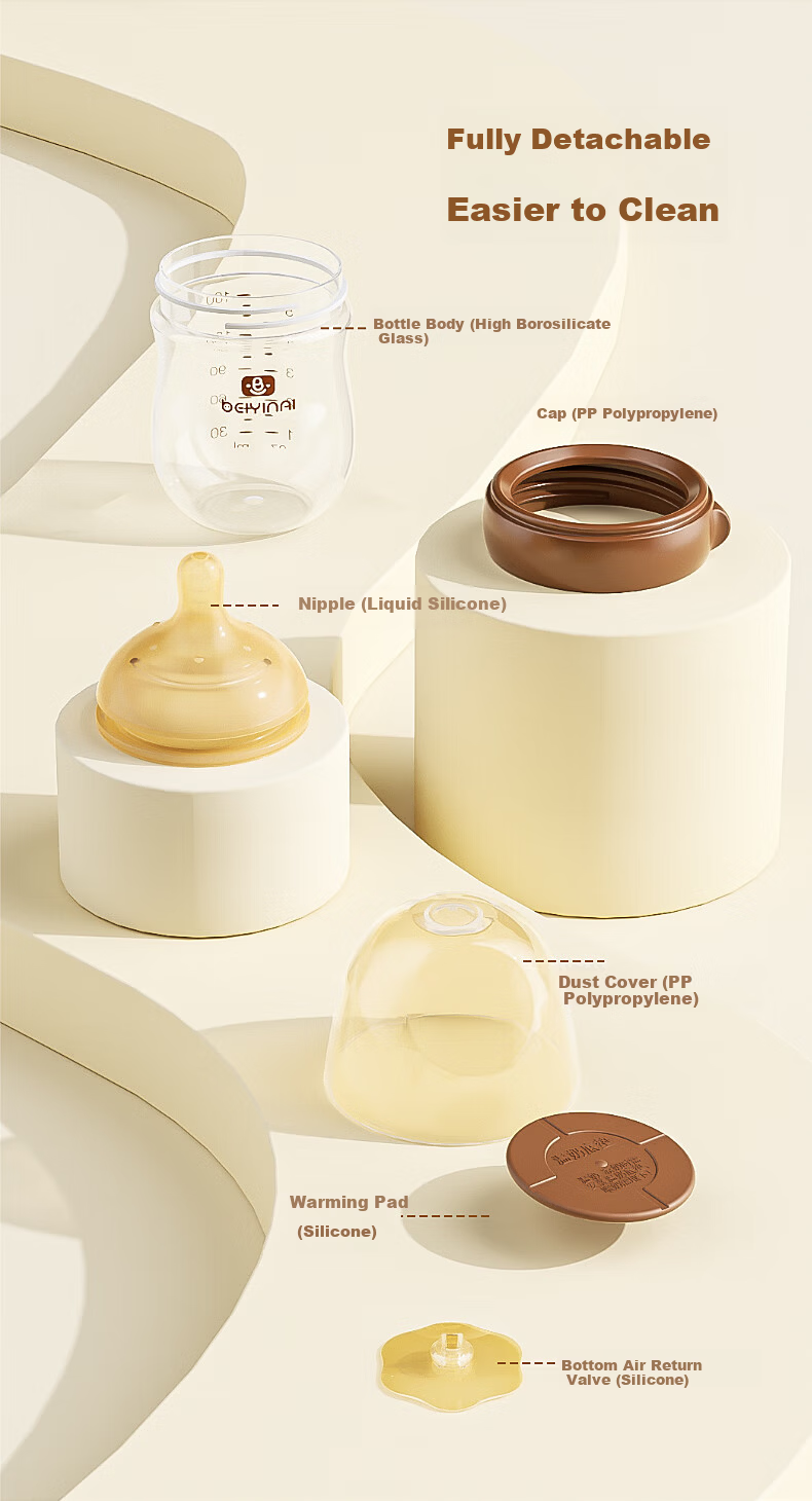 BEIYINAI Newborn Glass Baby Bottle 240ml Anti-Colic Infant Feeding Bottle Brown (0-3 Months) 8