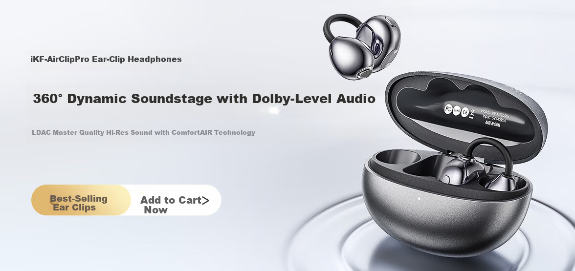 IKF Moonlight [LDAC Sound Quality] Bluetooth Clip-On AI Translation Earphones Wireless Open Bone Conduction Head Tracking Sports 2026 New Model Athens Black 1