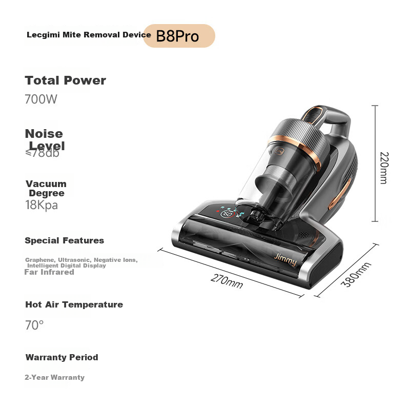 Lecgimi New B8pro Mite Removal Vacuum Cleaner High Suction Infrared Bed High-Temperature Sterilization Home Graphene Deep Dehumidification and Mite Removal Machine B802