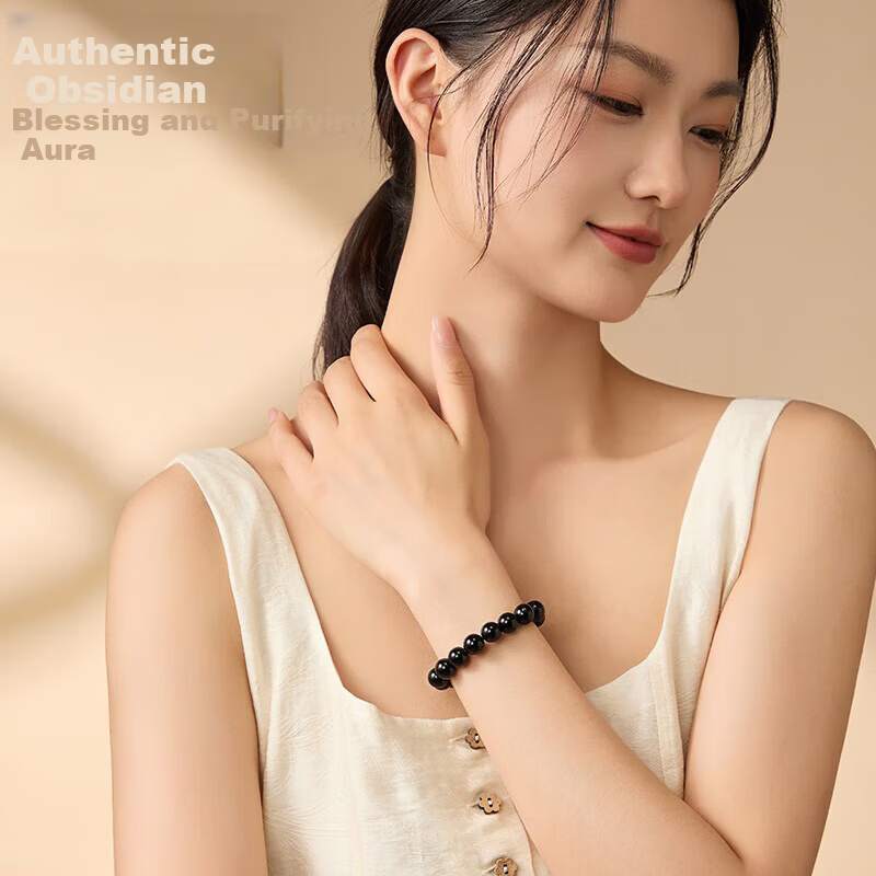 Hongliangyuan Collectible Natural Obsidian Bracelet Couples Zodiac Year Luck Crystal Bracelet 6MM Birthday Gift 11