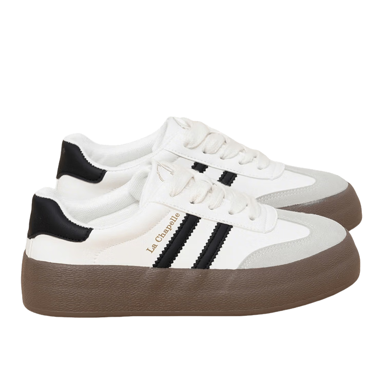 La Chapelle Women's Casual Sneakers Thick Sole Low Top Retro Training Shoes Khaki Silver Size 40