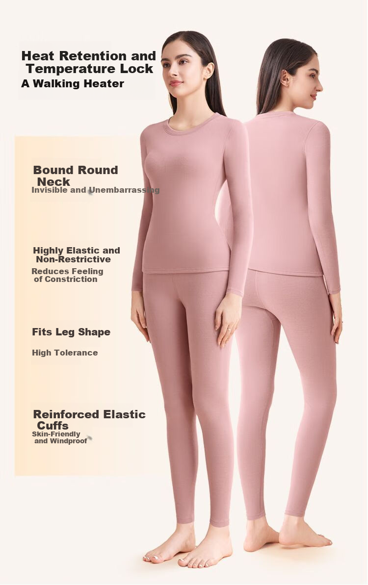 GUJIN Double-Sided Fleece Lined Mink Cashmere and Lyocell Thermal Underwear Set for Women Thickened Autumn Winter Heat Retaining Base Layer Top and Bottom 6