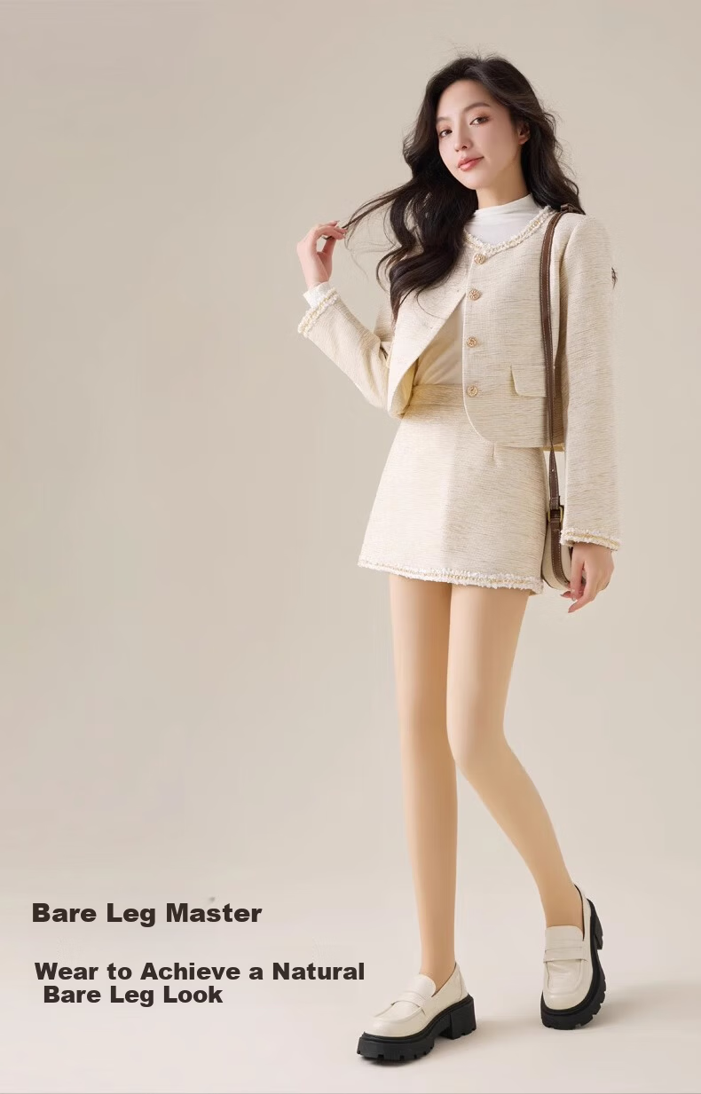 Me feeling Bare Leg Magic Autumn Winter Nude Feeling Fleece Lined Warm Skin-Tone Slimming Tights with Foot Three-Pack 2