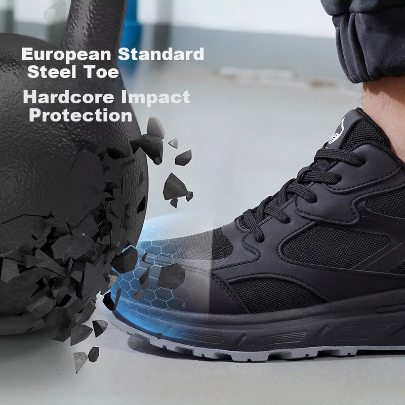 BlueOwlShield Men's Summer Breathable Lightweight Anti-Smash Steel Toe Anti-Puncture Wear-Resistant Soft Sole Safety Work Shoes D310 Size 41