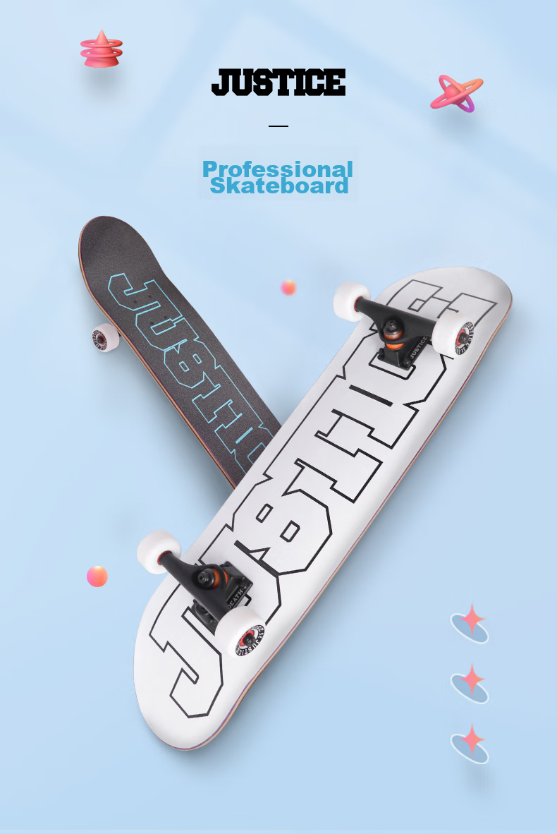 JUSTICE Boiling Point Skateboard for Adults, Professional Board for Teenagers Beginners, Street Cruising Double-Warped Skateboard, Gaoqun Xiang Color Scheme White 1