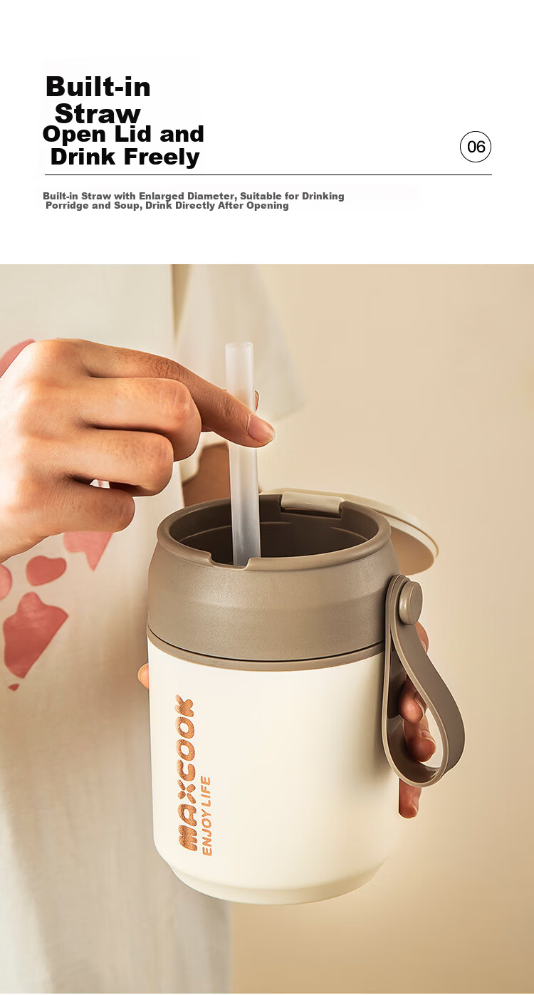 MAXCOOK Portable 316 Stainless Steel Insulated Soup Cup, Breakfast Milk Cup with Spoon and Straw, Model MCB6568 5