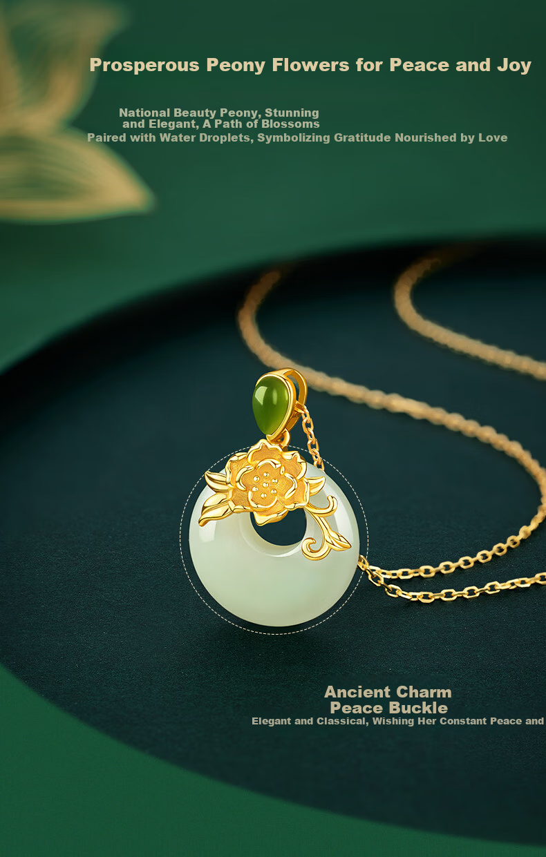 Zhenshang Silver China Gold Peony Ping An Kou Necklace Hetian Jade Pendant Birthday Gift for Mom 2026 New Premium Style 3