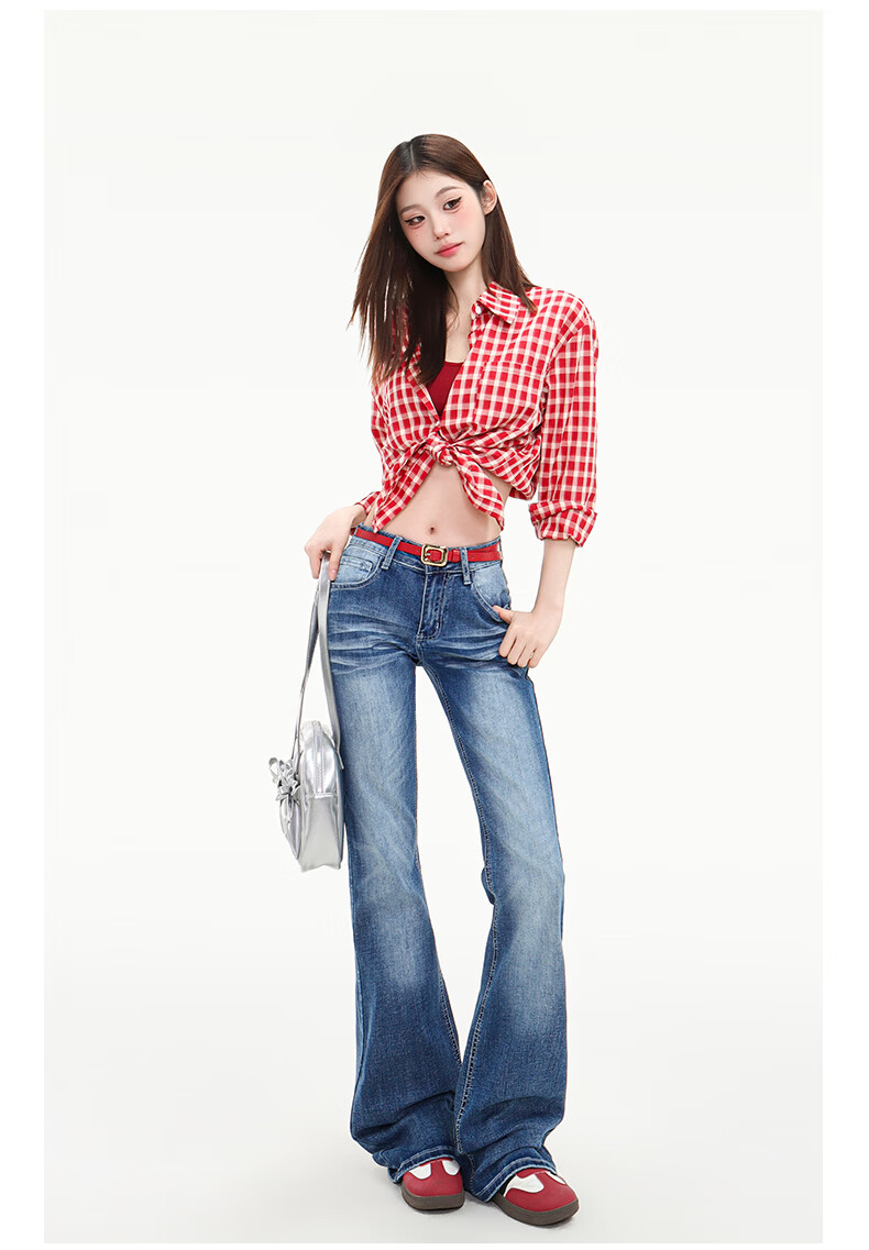 Pierre Cardin Women's Summer Denim Jeans American Style Low Waist Flared Loose Casual Long Pants Dark Blue L 44