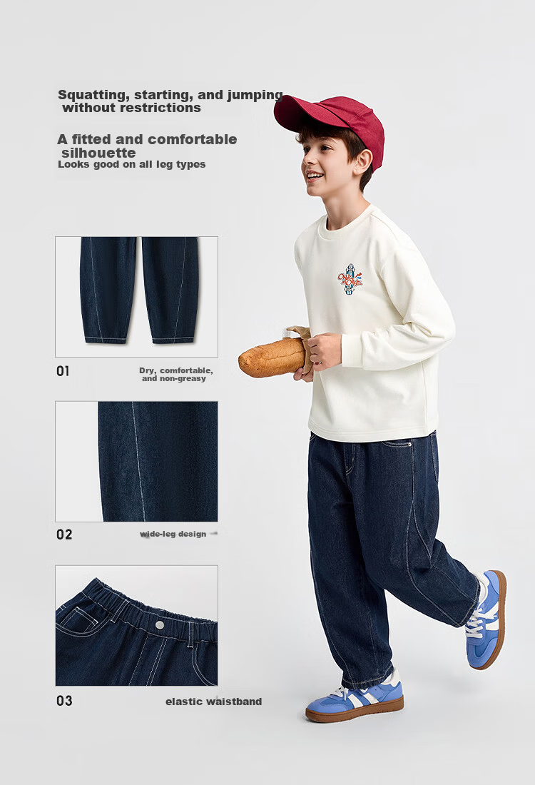 Balabala [balaOne] Boys' Denim Jeans Children's Pants 2026 Summer Long Pants Curved Blade Style 3