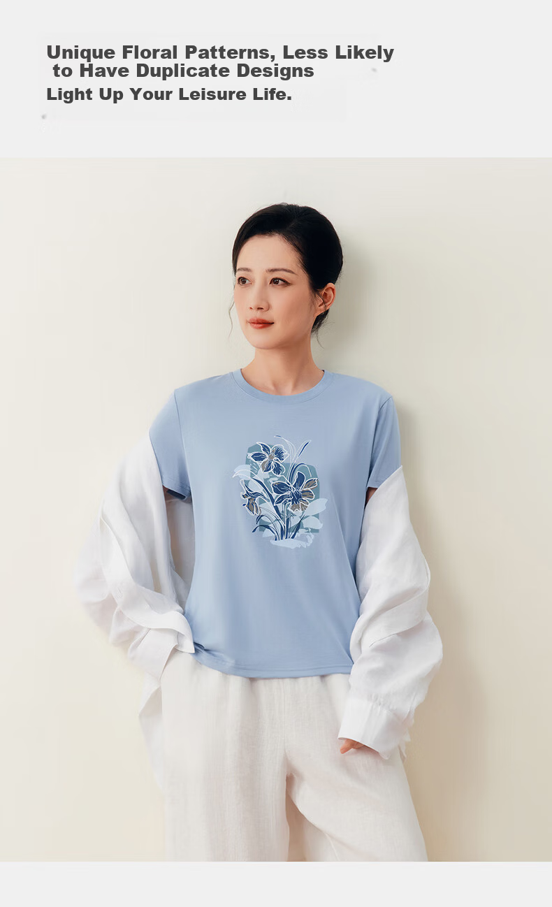 Threegun Women's Short Sleeve T-Shirt [Stretch Breathable Cotton] 2026 New Ribbed Crew Neck Casual Top 6
