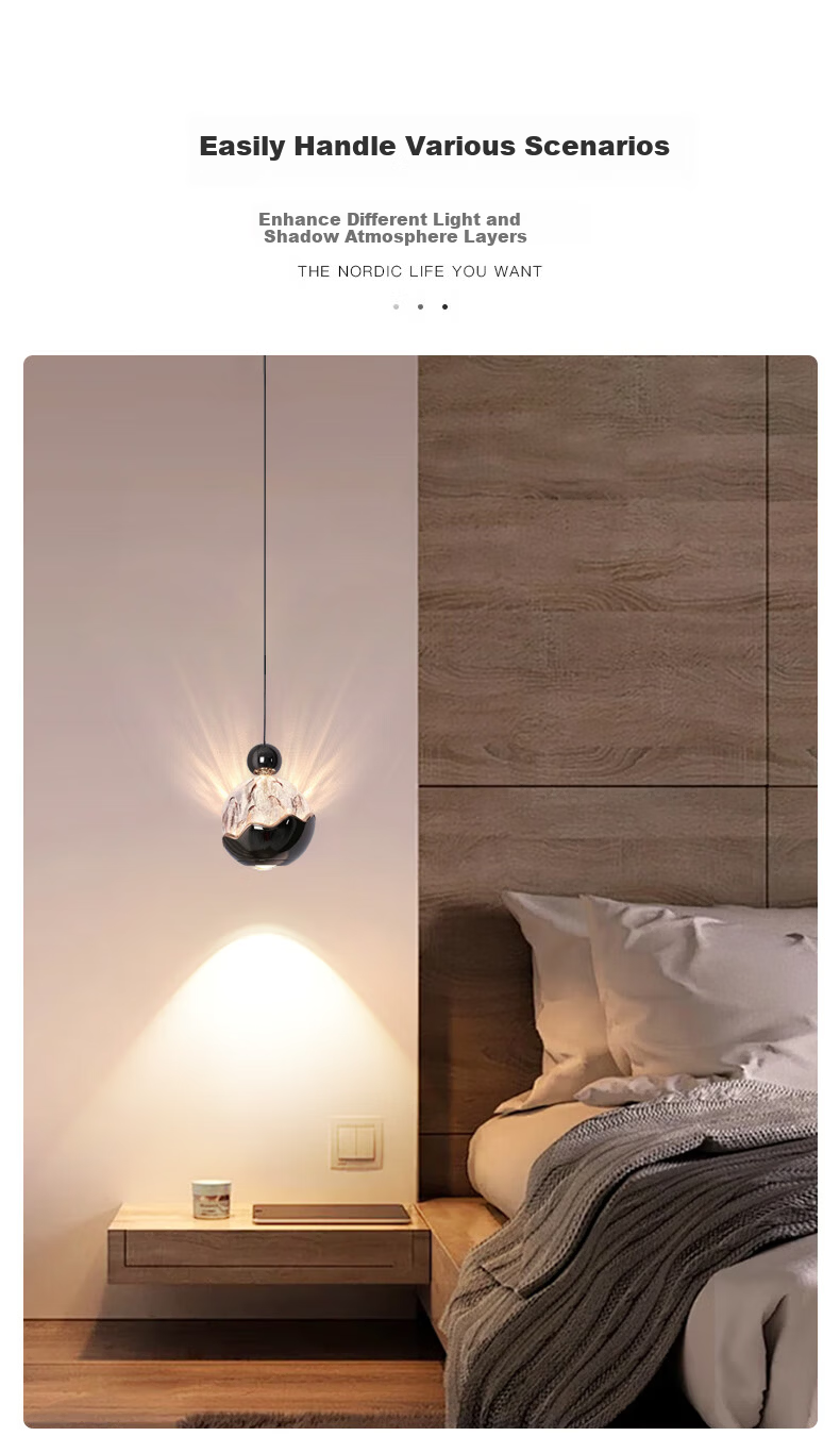 Dengling Bedroom Bedside Small Pendant Light Italian Light Luxury High-End Snow Mountain Neutral Light 4000K Ambient Pendant Wire Light 10