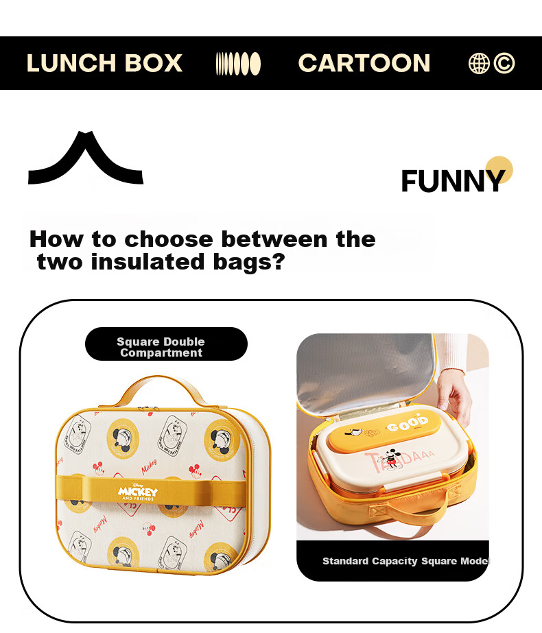 Ymer Children's Insulated Lunch Box Student Special School Partition Bento Box Office Stainless Steel 316 Mickey 35