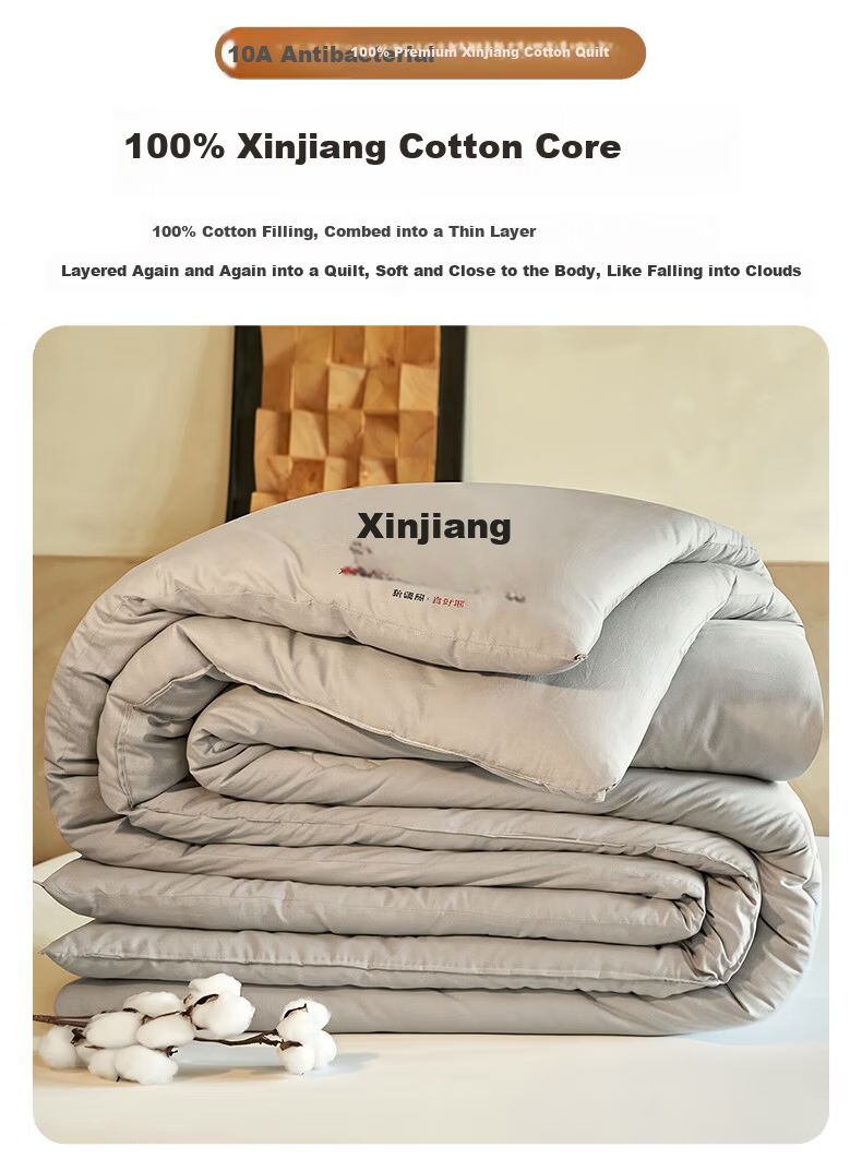 Grace 10A Antibacterial 100% Xinjiang Cotton Quilt Double Home Use Four Seasons Cotton Quilt Core Autumn Winter Quilt 150*200cm 6 Jin 4
