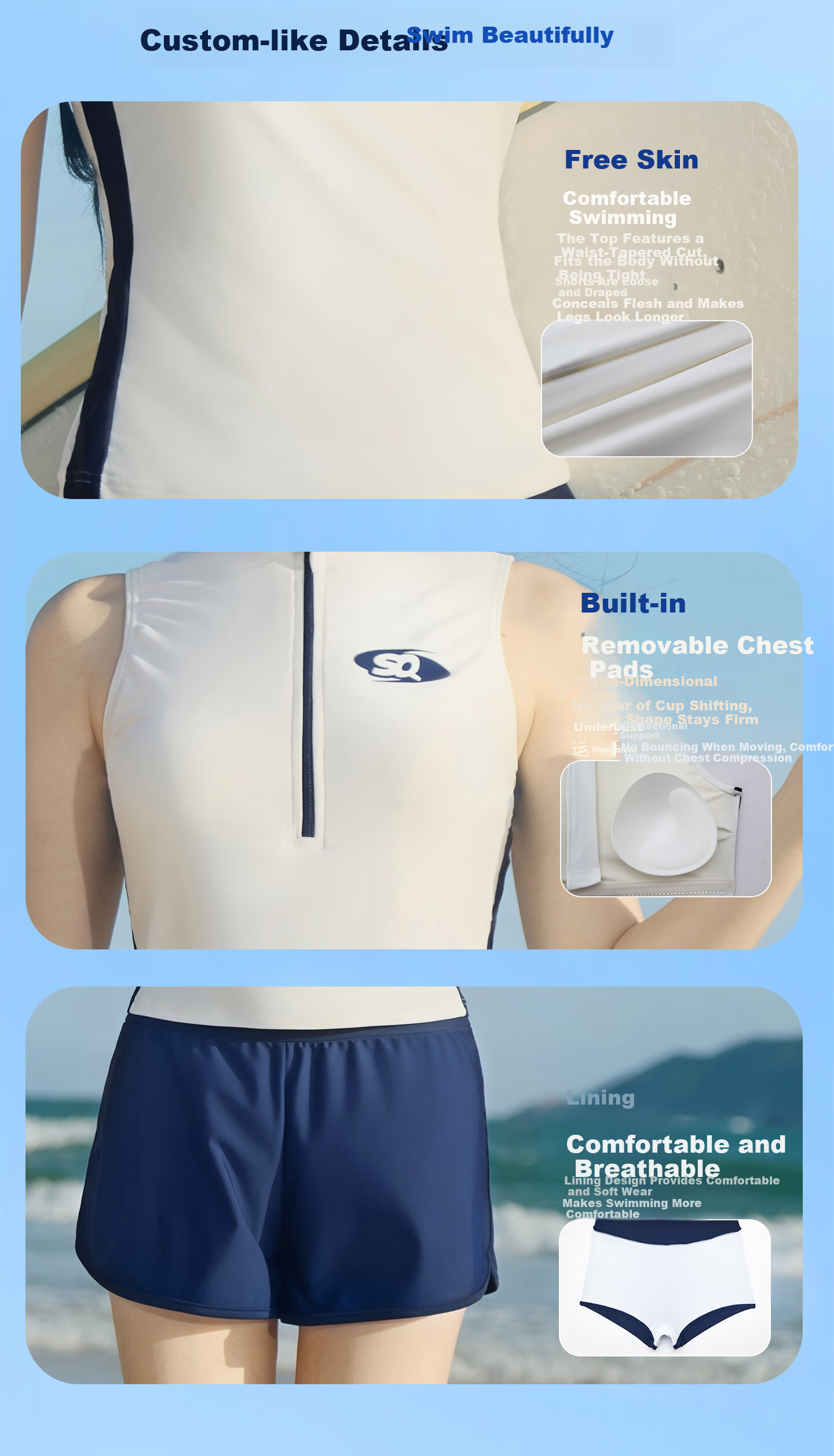 Sanqi Two-Piece Split Swimsuit for Women Sports New Conservative Boyshorts Plus Size Tummy Control Slimming Hot Spring Swimwear M 7