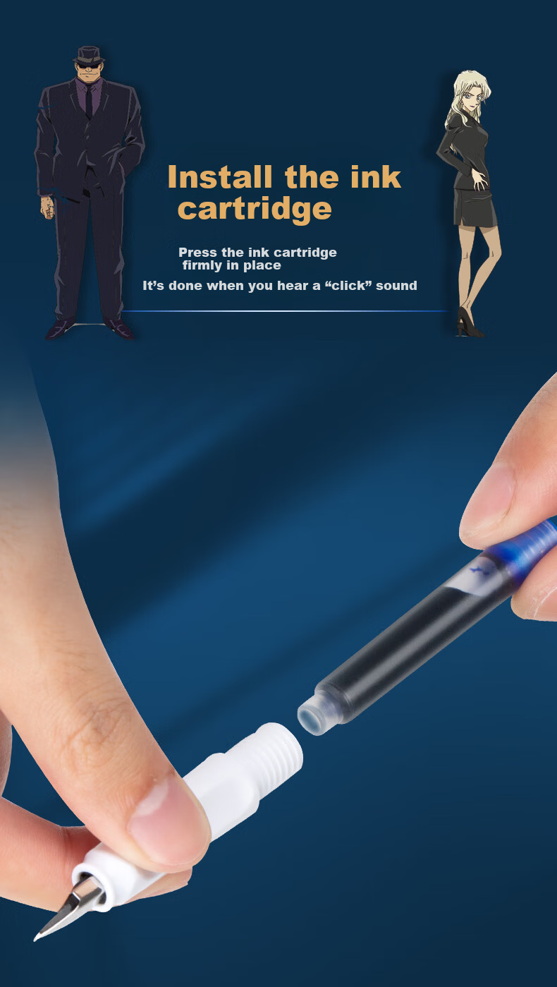 AIHAO Detective Conan Collaboration Children's Fountain Pen EF Nib for Grades 3-6 Posture Correction Writing Pen Refillable Ink Cartridge Set Kid DMS2006 Back to School Essential 10