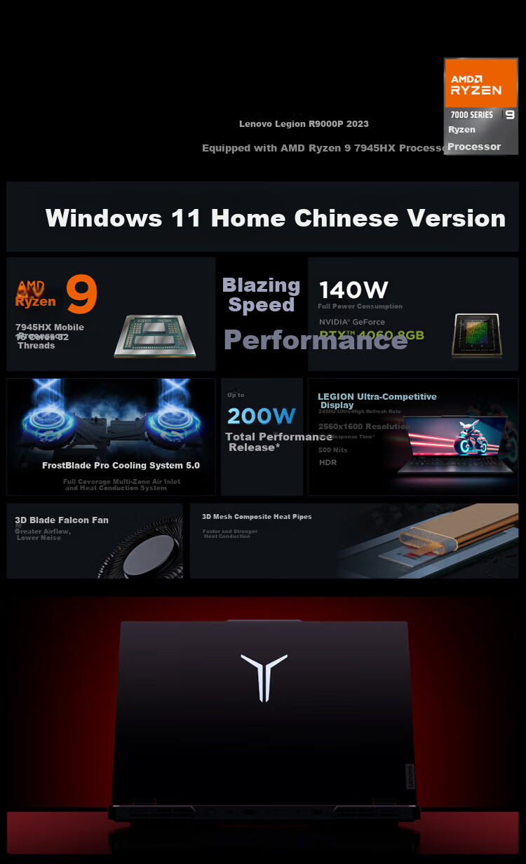 Lenovo Legion R9000P 2026 Gaming Laptop (Ryzen 9 8945HX, 16GB RAM, 1TB SSD, RTX 5060, 2.5K 240Hz, 100% DCI-P3) Black 3