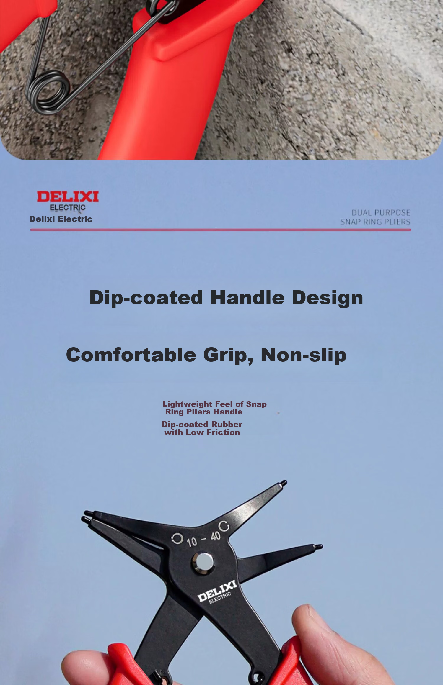 Delixi Dual-Use Snap Ring Pliers Multi-Functional 2-in-1 Internal and External Circlip Pliers Spring Retaining Ring Removal Expansion Pliers 12