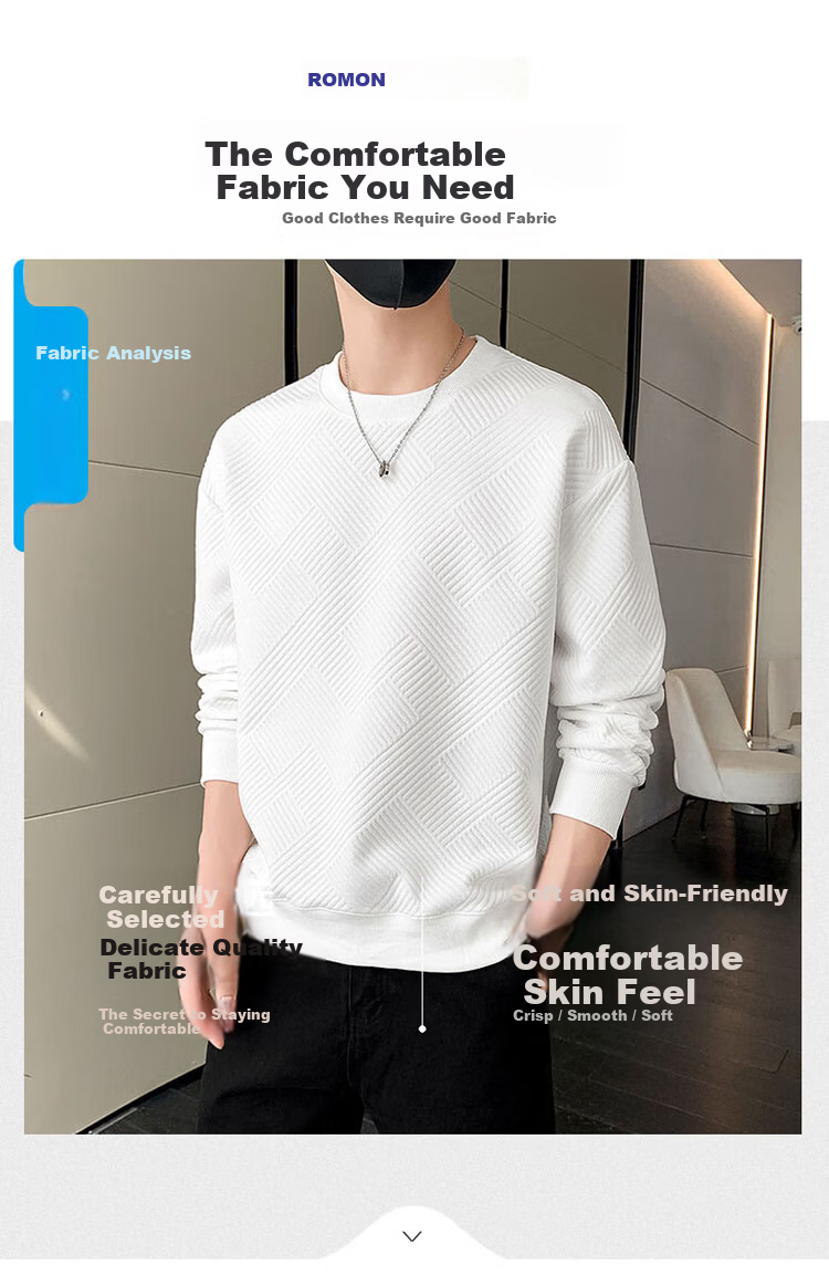 ROMON Men's Sweatshirt Spring and Autumn Casual Long Sleeve T-Shirt Jacket White 3XL 2
