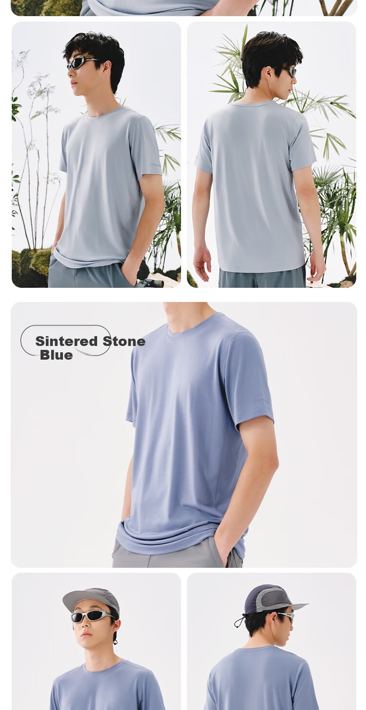 JD Jingzao Cooling Deodorant Wool Short Sleeve Men's Spring Summer High Elastic Antibacterial Breathable Sports Outdoor T-Shirt Light Mist Gray M 6