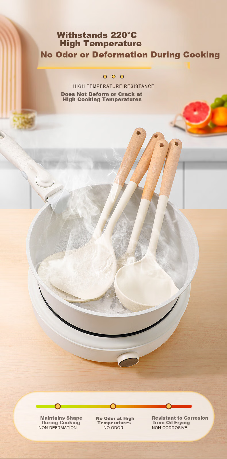 ASD Silicone Spatula Set Non-Stick Frying Pan Cooking Utensils High Temperature Resistant Household Cooking Spoon and Turner 3