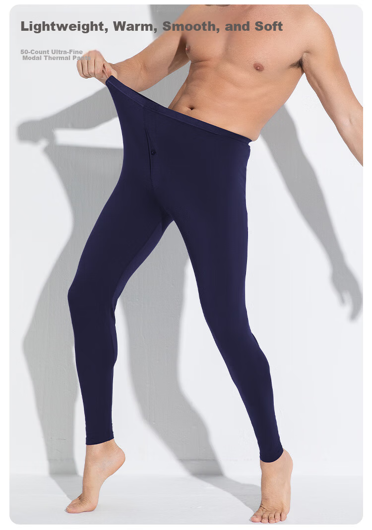 CHERISH LIFE Men's Modal Thin Thermal Leggings Base Layer Pants Lenzing Modal Earl Grey L (170) 2