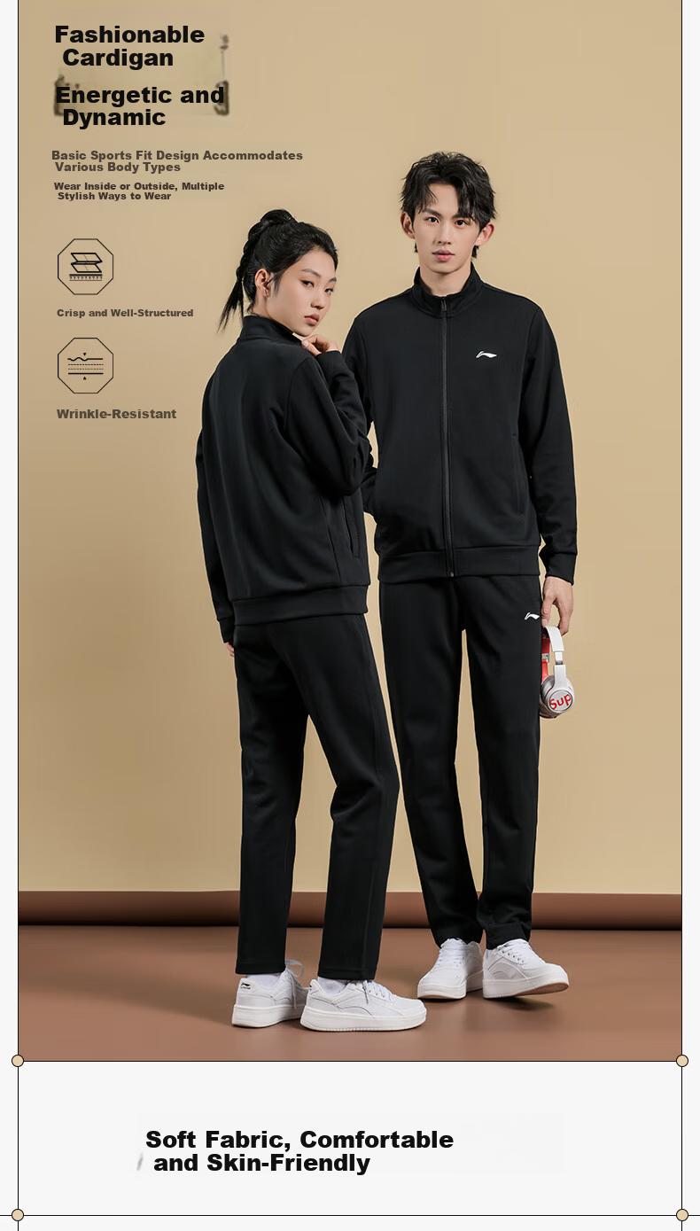 LI-NING Table Tennis Jacket Unisex Autumn Winter Fleece Lined Warm Zip-up Hoodie Black 3XL 3