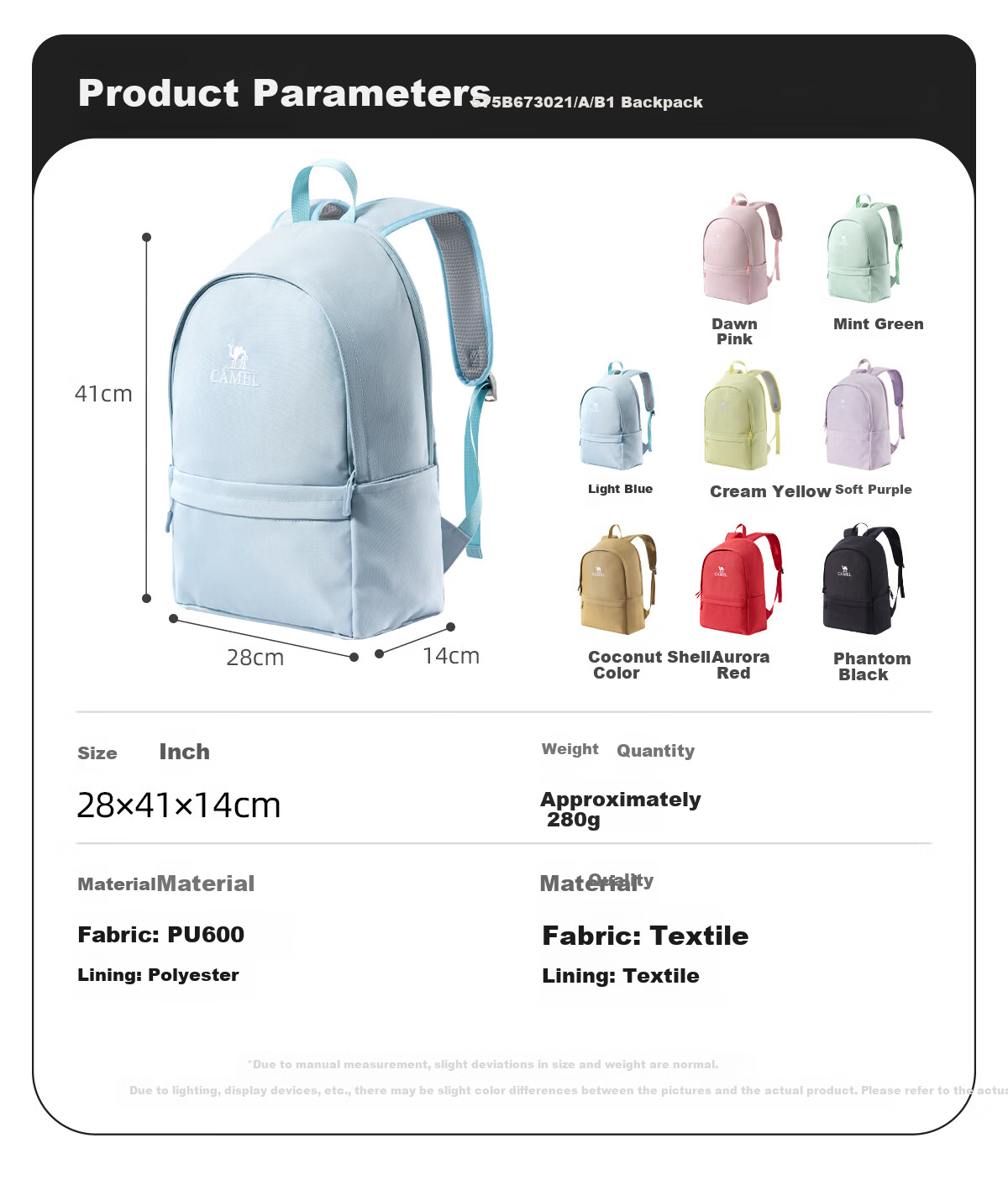 CAMEL Casual Sports Commuter Backpack Lightweight Travel Hiking School Bag 3021 20
