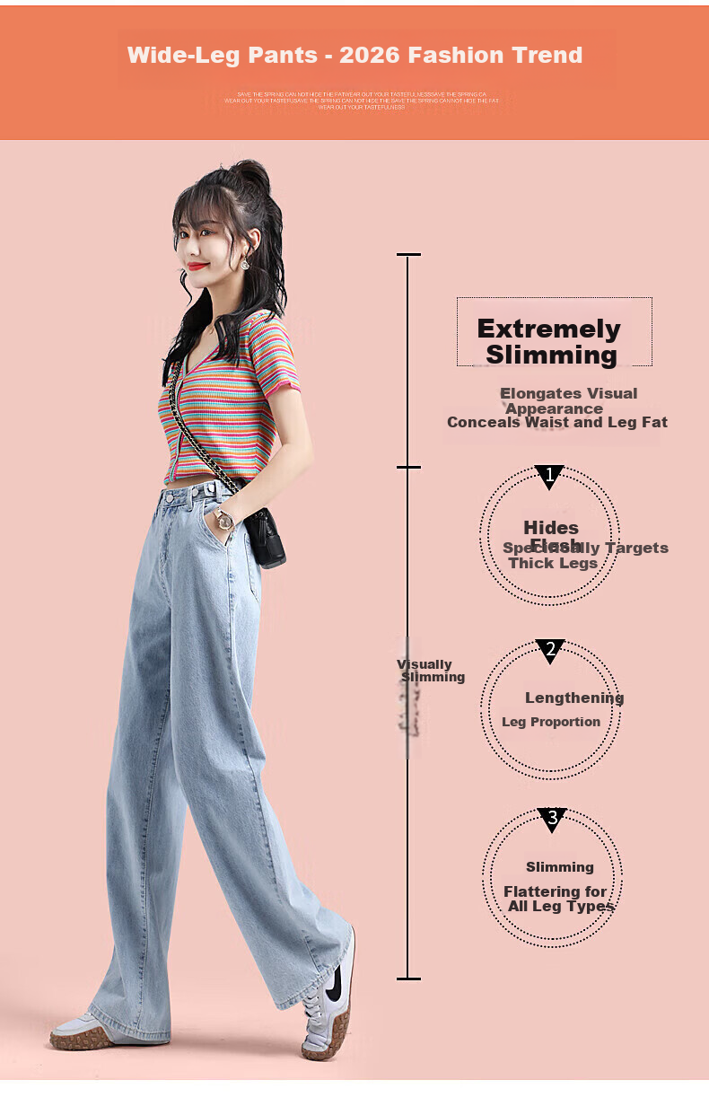 Jeanswest Women's Summer Thin High-Waist Wide-Leg Slim Straight-Leg Light Blue Jeans S 7