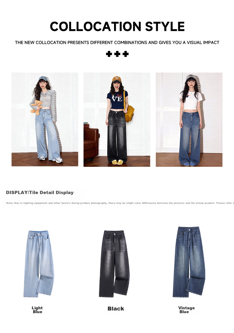 TonLion Women's Wide-Leg Jeans New Spring Autumn Slimming Loose Fit Plus Size Casual High-Waist Tummy Control Versatile Long Pants 4