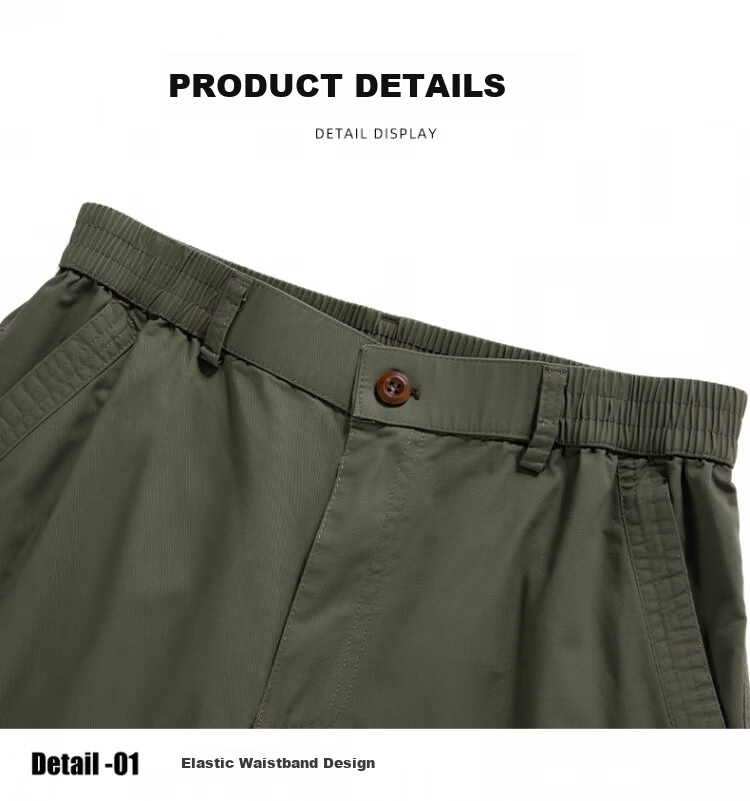 Romon Workwear Casual Cotton Shorts Men Summer Thin Elastic Waist Loose Straight Breathable Five-Point Pants Gray Green XL 14