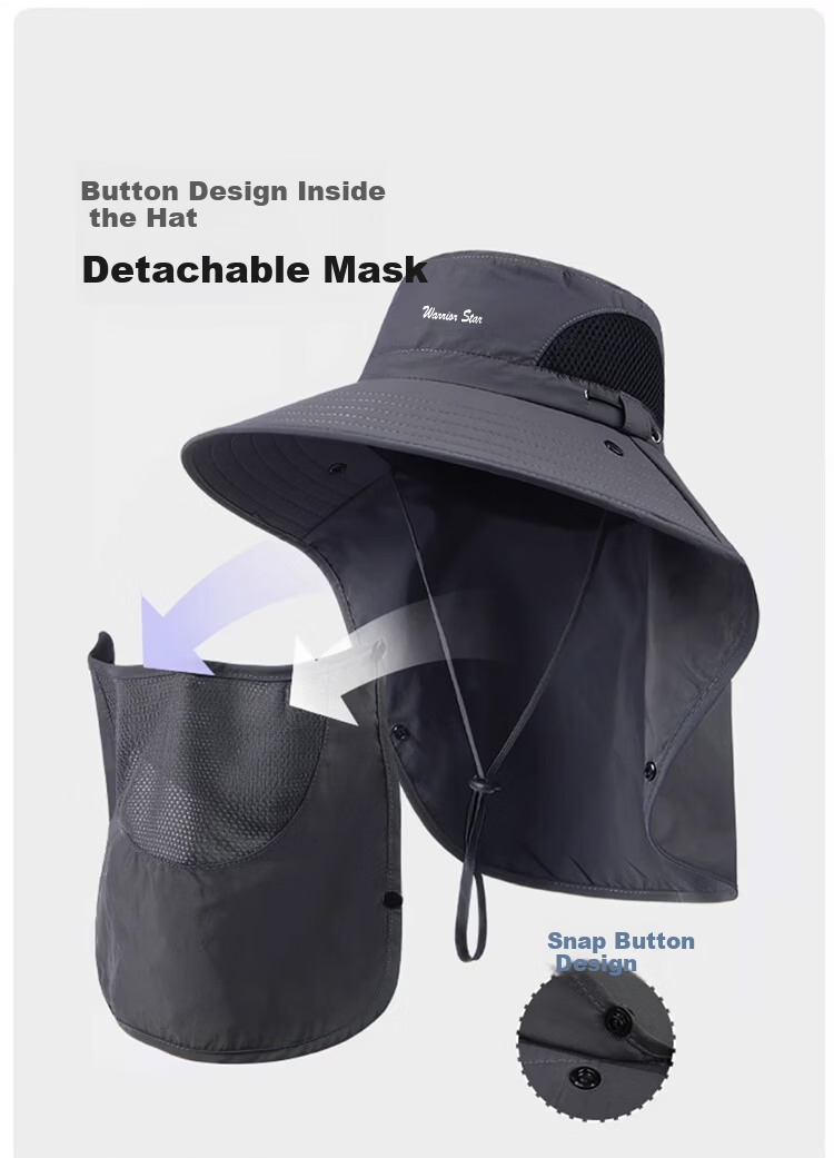 Warrior Unisex Sun Protection Hat Outdoor UV Protection Fishing Bucket Hat Sun Hat with Neck Guard and Face Mask 8