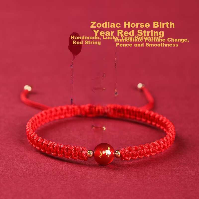 Jinshiling 2026 Year of the Horse Zodiac Bracelet Unisex Lucky Red String Bracelet Wealth and Fortune New Year Gift