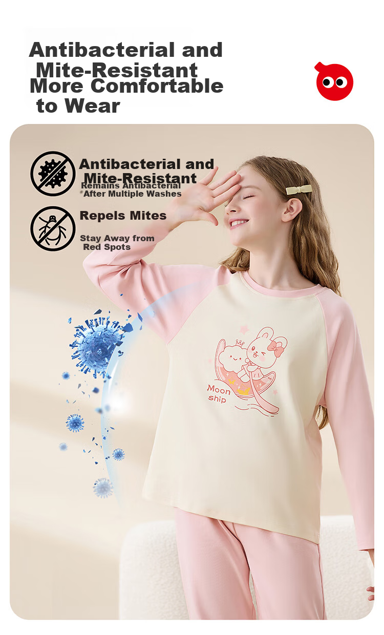 Hodo Children's Pajamas, Spring And Summer Style, Pure Cotton, Antibacterial, Anti-Mite, Round Neck, Girls' Loungewear, for Older Children, Long-Sleeve, Long-Style Set 5