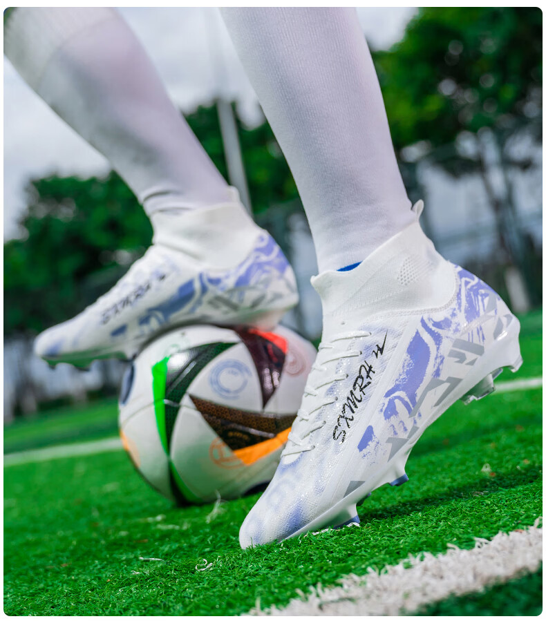 Shuangxing Men's FG Soccer Shoes Long Studs Adult Youth Kids Professional Training Cleats White Size 37 18